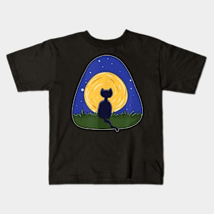 Cat And Moon Cat Lovers Artsy Full Moon Kids T-Shirt